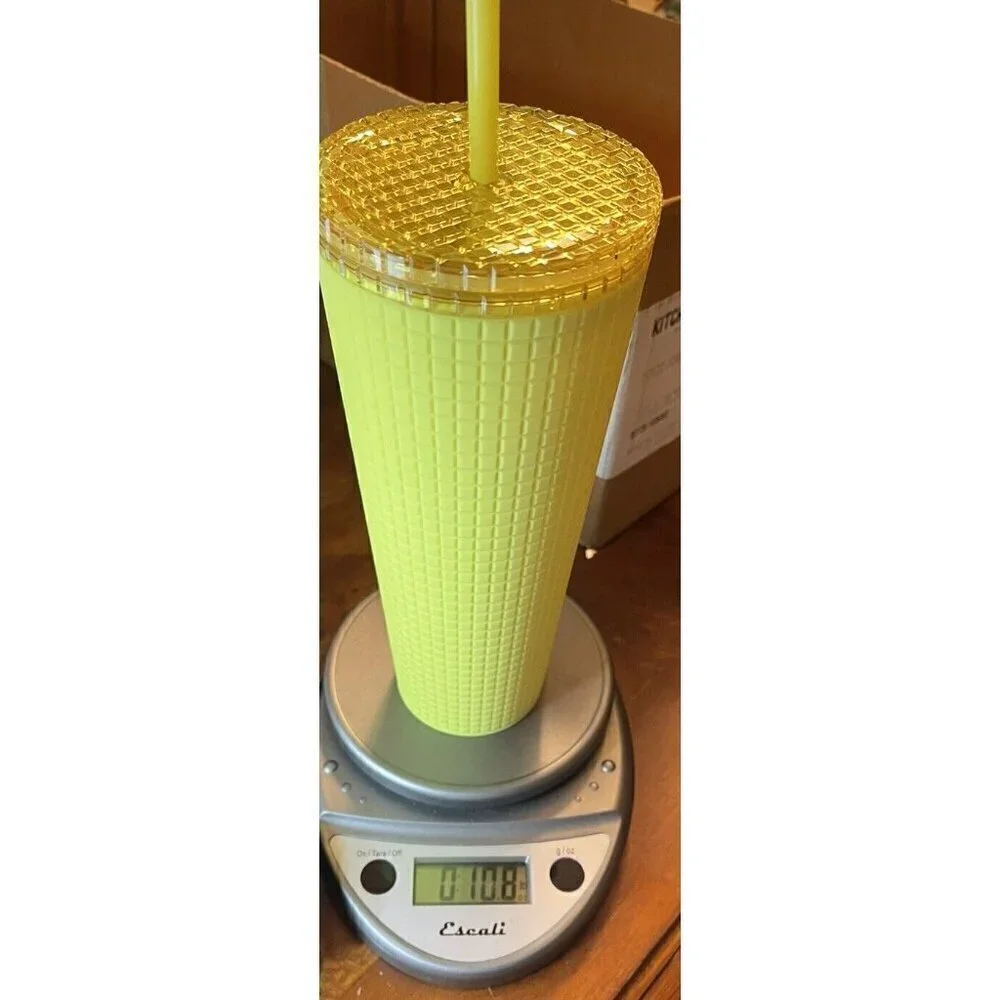 NEW Starbucks Winter 2023 Yellow Meadow Grid Soft Touch 24oz Venti Tumbler Cup